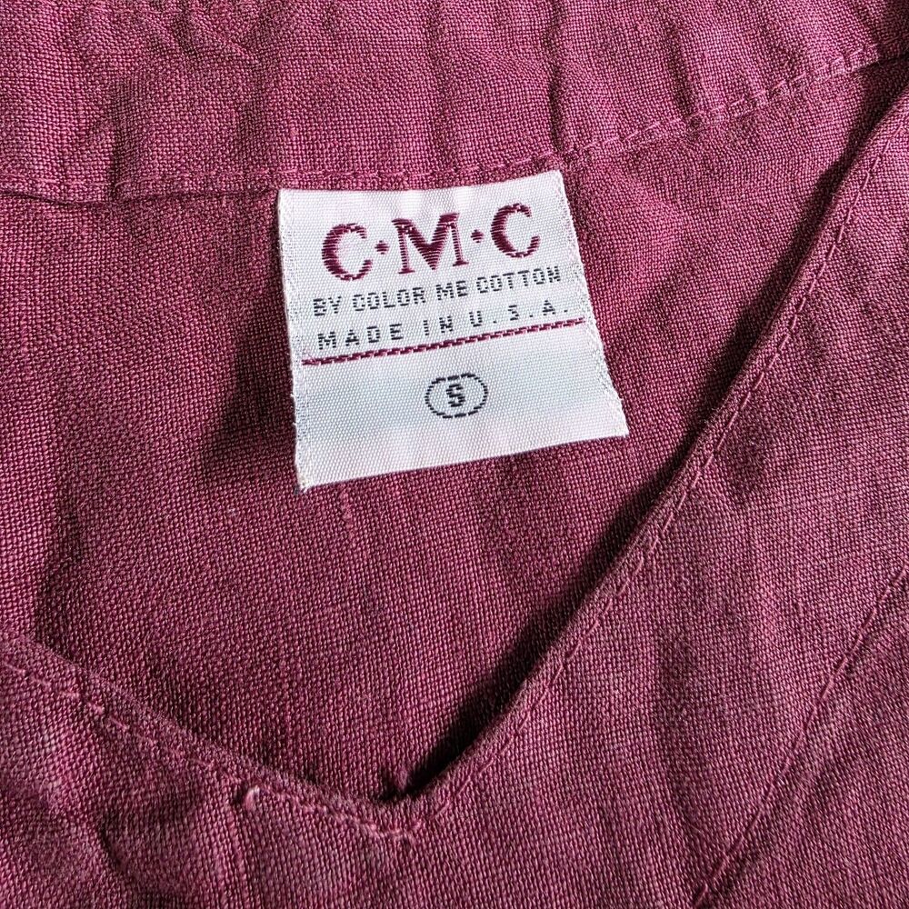 Color Me Cotton VTG 100% Linen Sleeveless Shift Dress Size S Burgundy USA pocket - Picture 4 of 5